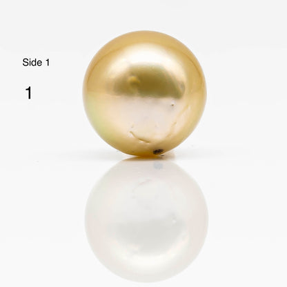 13-14mm Gold South Sea Pearl in Round Single Piece Undrilled, All Natural Color with High Luster for Jewelry Making, SKU # 1833GS