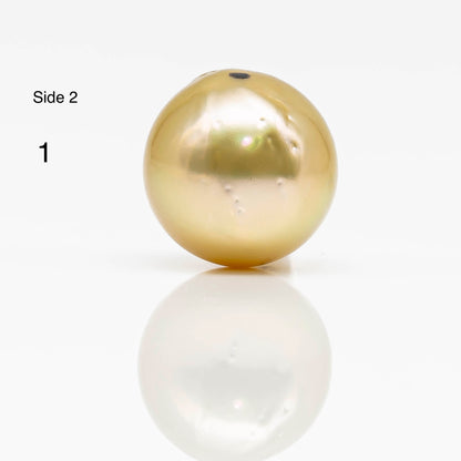 13-14mm Gold South Sea Pearl in Round Single Piece Undrilled, All Natural Color with High Luster for Jewelry Making, SKU # 1833GS