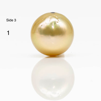 13-14mm Gold South Sea Pearl in Round Single Piece Undrilled, All Natural Color with High Luster for Jewelry Making, SKU # 1833GS