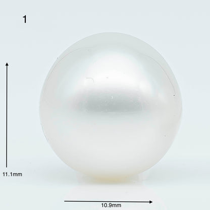 10-11mm  Near Round South Sea Pearl with Amazing Luster and Natural White Color, Loose Single Pice Undrilled, SKU # 1959SS