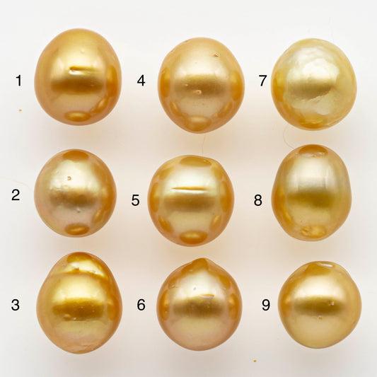 10-11mm South Sea Pearl, Gold Drop Single Piece Nondrilled with High Luster and Minor Blemishes for Jewelry Making, SKU # 1989GS