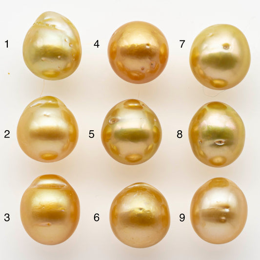 10-11mm South Sea Pearl, Gold Drop Single Piece Nondrilled with High Luster and Minor Blemishes for Jewelry Making, SKU # 1990GS