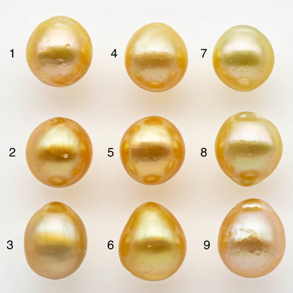 11-12mm Gold South Sea Pearl Drops Undrilled for Jewelry Making, Natural Gold Color Saltwater Pearl, SKU#1994GS