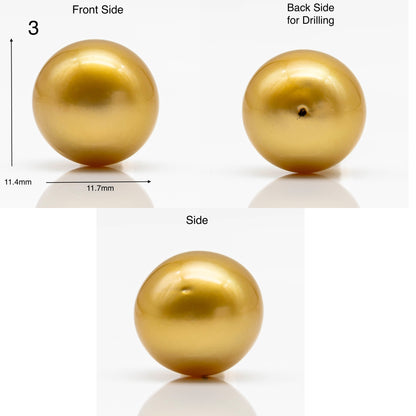 10-12mm Gold South Sea Pearl in Round Single Piece Undrilled, All Natural Color with High Luster for Jewelry Making, SKU # 1902GS