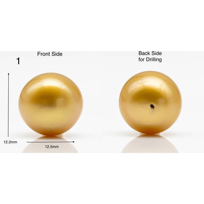12-13mm Golden South Sea Pearl in Round Undrilled Single Piece, Natural Color with High Luster for Jewelry Making, SKU # 1903GS