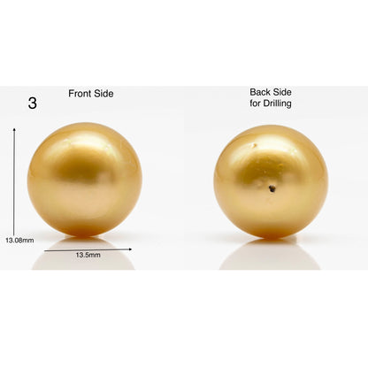 13-14mm Round Gold South Sea Pearl in Single Piece Undrilled, All Natural Color with High Luster for Jewelry Making, SKU # 1904GS