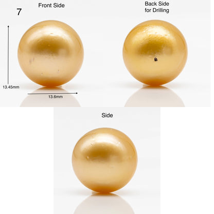 13-14mm Round Gold South Sea Pearl in Single Piece Undrilled, All Natural Color with High Luster for Jewelry Making, SKU # 1904GS