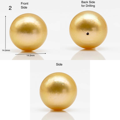 14-15mm Large Size Golden South Sea Pearl in Natural Color with High Luster, Round Single Piece Undrilled for Jewelry Making, SKU # 1905GS