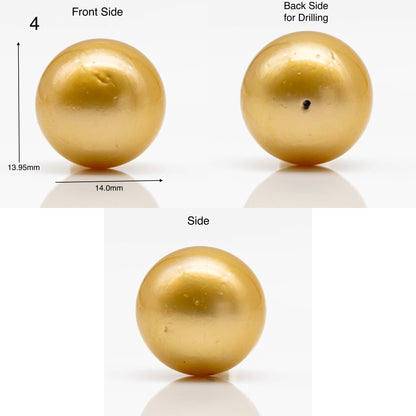 14-15mm Large Size Golden South Sea Pearl in Natural Color with High Luster, Round Single Piece Undrilled for Jewelry Making, SKU # 1905GS