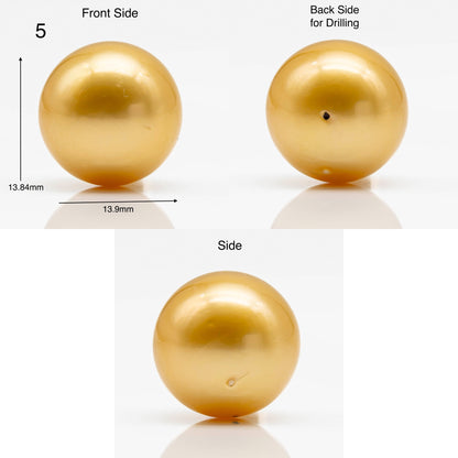 14-15mm Large Size Golden South Sea Pearl in Natural Color with High Luster, Round Single Piece Undrilled for Jewelry Making, SKU # 1905GS
