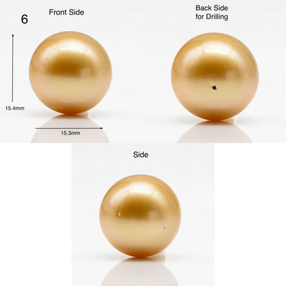 15-16mm Large Size Golden South Sea Pearl in Natural Color with High Luster, Round Single Piece Undrilled for Jewelry Making, SKU # 1906GS