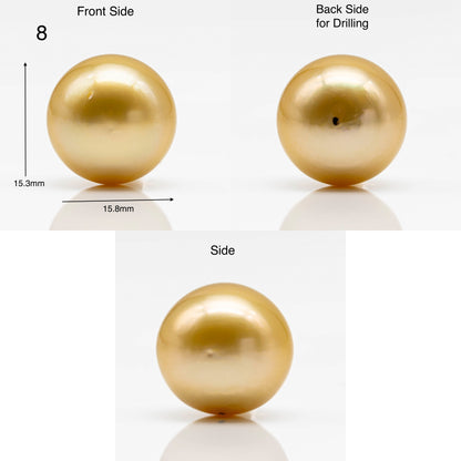 15-16mm Large Size Golden South Sea Pearl in Natural Color with High Luster, Round Single Piece Undrilled for Jewelry Making, SKU # 1906GS