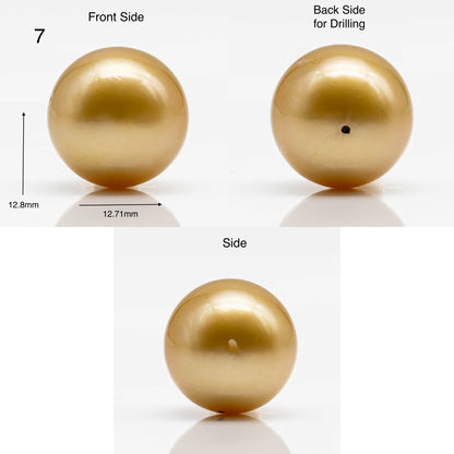 12-13mm Golden South Sea Pearl in Round Undrilled Single Piece, Natural Color with High Luster for Jewelry Making, SKU # 1903GS