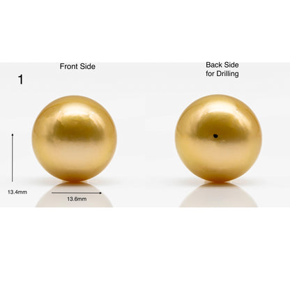 13-14mm Round Gold South Sea Pearl in Single Piece Undrilled, All Natural Color with High Luster for Jewelry Making, SKU # 1904GS