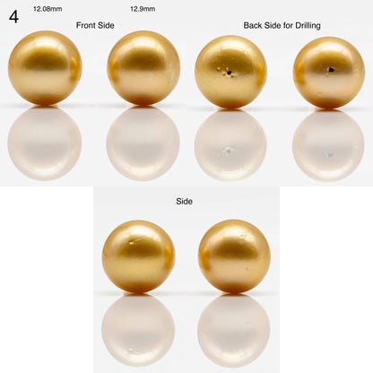 10-14mm Gold South Sea Pearl in Pair Undrilled, All Natural Color with High Luster for Jewelry Making, SKU # 1908GS