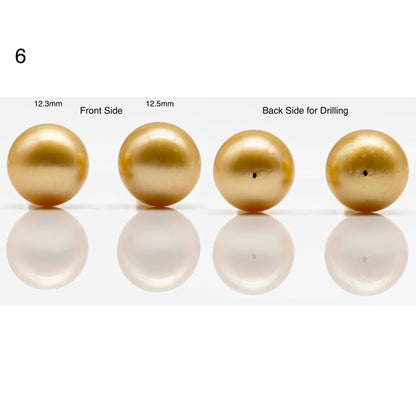 10-14mm Gold South Sea Pearl in Pair Undrilled, All Natural Color with High Luster for Jewelry Making, SKU # 1908GS