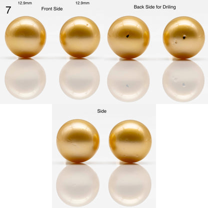 10-14mm Gold South Sea Pearl in Pair Undrilled, All Natural Color with High Luster for Jewelry Making, SKU # 1908GS