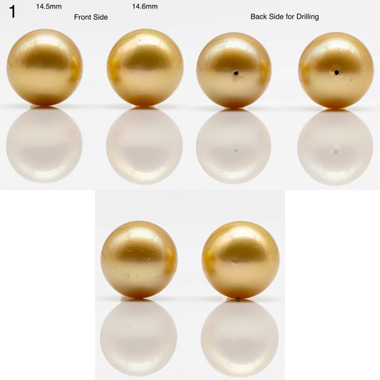 14-17mm Golden South Sea Pearl in  Undrilled Pair, Natural Color with High Luster for Jewelry Making, SKU # 1909GS