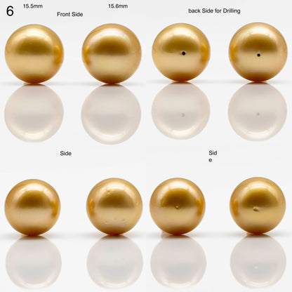 14-17mm Golden South Sea Pearl in  Undrilled Pair, Natural Color with High Luster for Jewelry Making, SKU # 1909GS