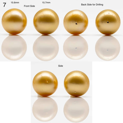 14-17mm Golden South Sea Pearl in  Undrilled Pair, Natural Color with High Luster for Jewelry Making, SKU # 1909GS