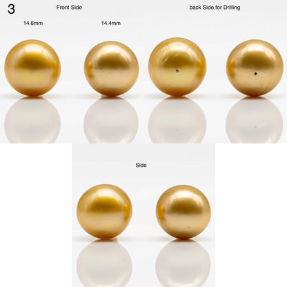 14-17mm Golden South Sea Pearl in  Undrilled Pair, Natural Color with High Luster for Jewelry Making, SKU # 1909GS