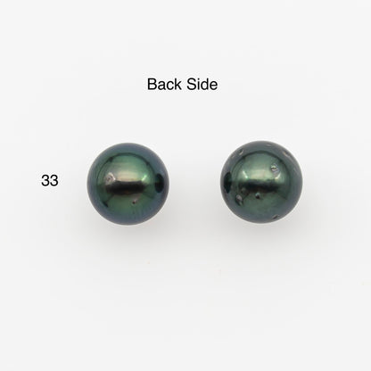 8-9mm Round Tahitian Pearl Pairs with High Luster and Natural Color with Minor Blemishes, for Jewelry Making Supplies, SKU # 3372TH
