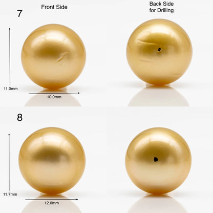 10-12mm Gold South Sea Pearl in Round Single Piece Undrilled, All Natural Color with High Luster for Jewelry Making, SKU # 1902GS