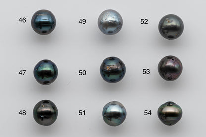 9-10mm Loose Tahitian Pearl Near Round Natural Colors and High Luster with Blemishes in Single Piece Predrilled Hole, SKU # 1382TH