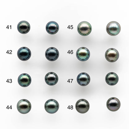8-9mm  Matching Pair Near Round Tahitian Pearl Undrilled with High and Minor Blemish, For Making Earring, SKU # 2034TH