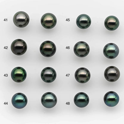 9-10mm Matching Pair Round Tahitian Pearl in Amazing Luster with Minor Blemish, Undrilled for Making Earring or Pendant, SKU # 2219TH