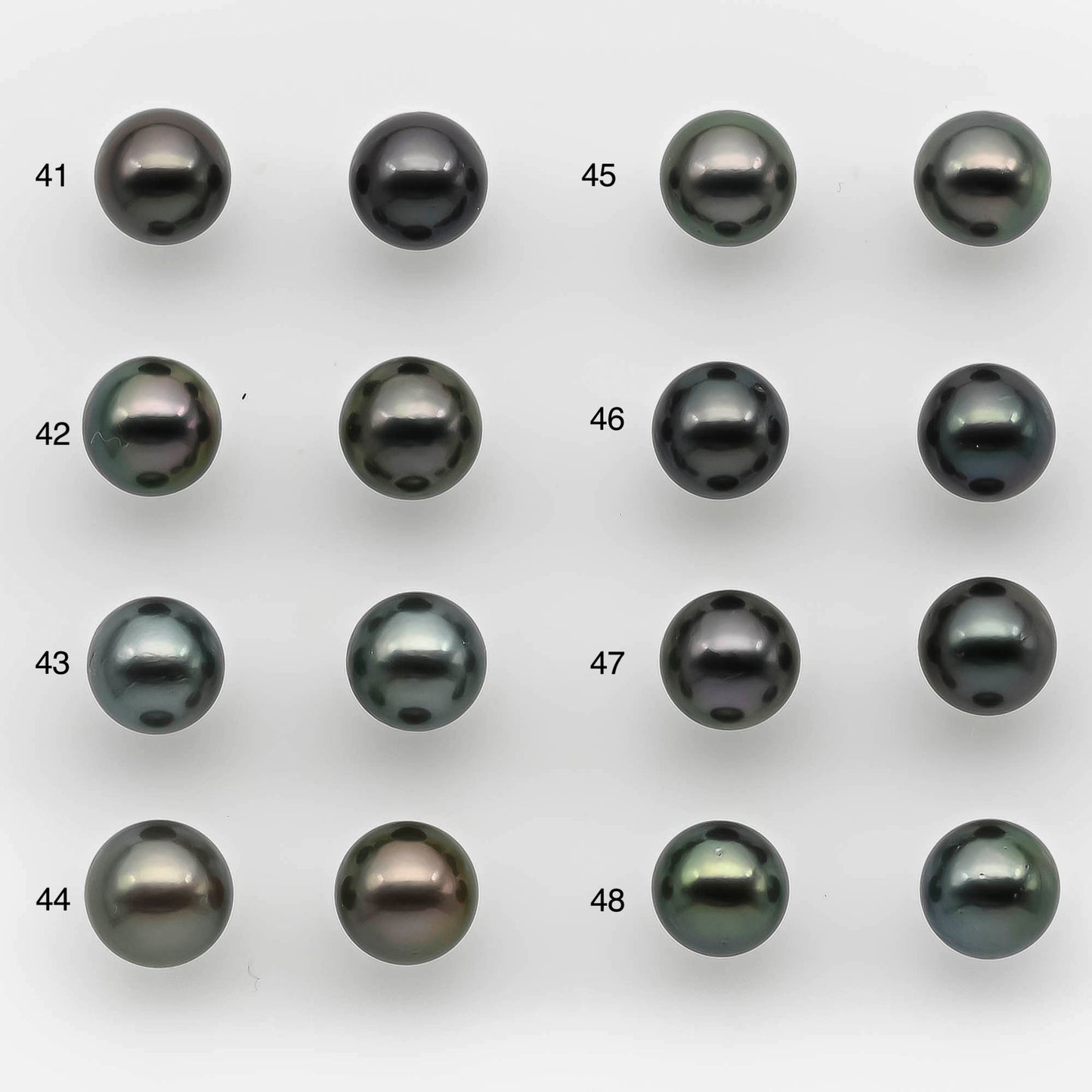 9-10mm Matching Pair Round Tahitian Pearl in Amazing Luster with Minor Blemish, Undrilled for Making Earring or Pendant, SKU # 2220TH