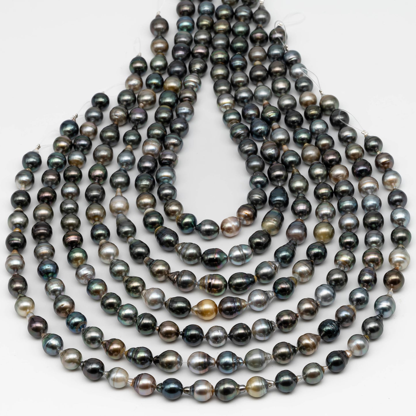 9-10mm Multicolor Drop Tahitian Pearl Bead with High Luster, In Full Strand with Blemishes for Making, SKU # 2262TH