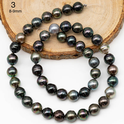 8-10mm Multicolor Tahitian Pearl Bead with High Luster, In Full Strand with Blemishes for Making, SKU # 2259TH