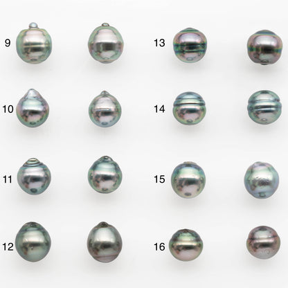 9-10mm Matching Pair Tahitian Pearl in Amazing Luster, Undrilled for Making Earring or Pendant, SKU # 2332TH