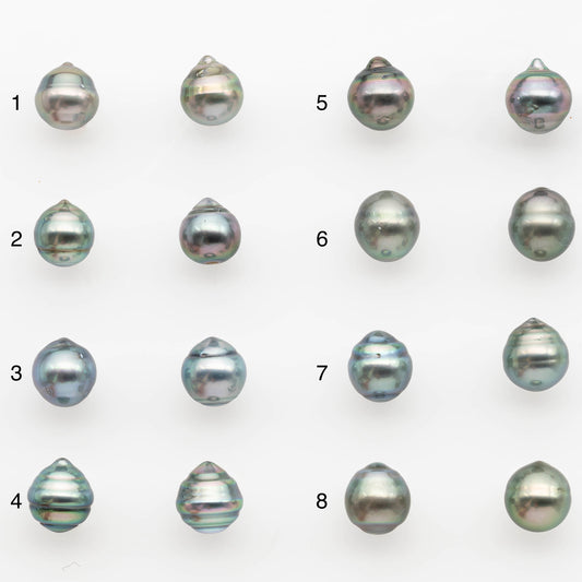 8-9mm Matching Pair Tahitian Pearl in Amazing Luster, Undrilled for Making Earring or Pendant, SKU # 2340TH