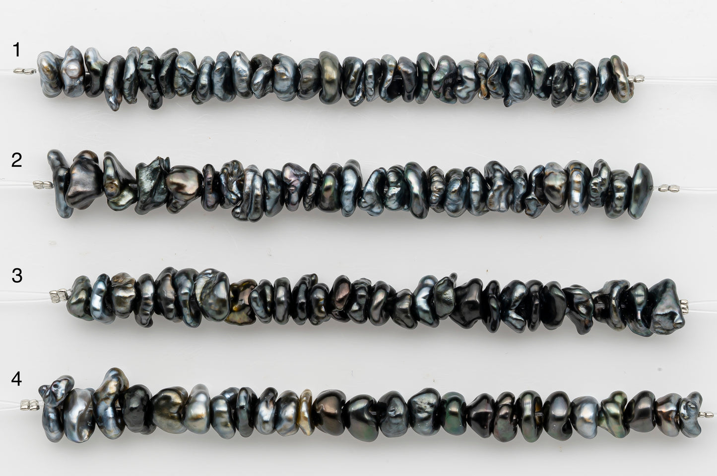 7x10mm Center Drilled Tahitian Keshi Pearl in Short Strand, All Natural Colors with High Luster, for Jewelry Making, SKU # 2968TH