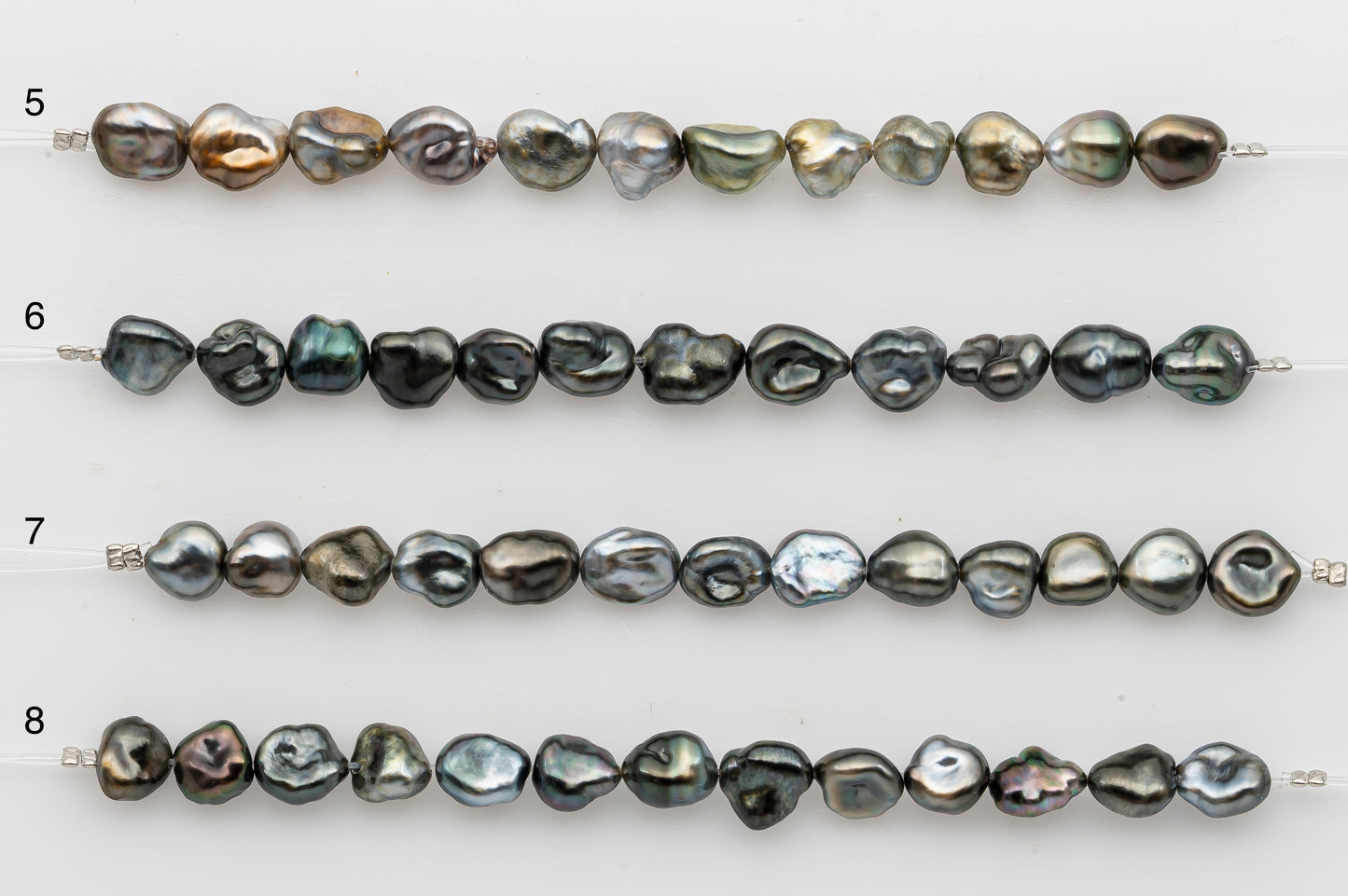 7x10mm Tahitian Keshi Pearl in Short Strand, All Natural Colors with High Luster, for Jewelry Making, SKU # 2969TH