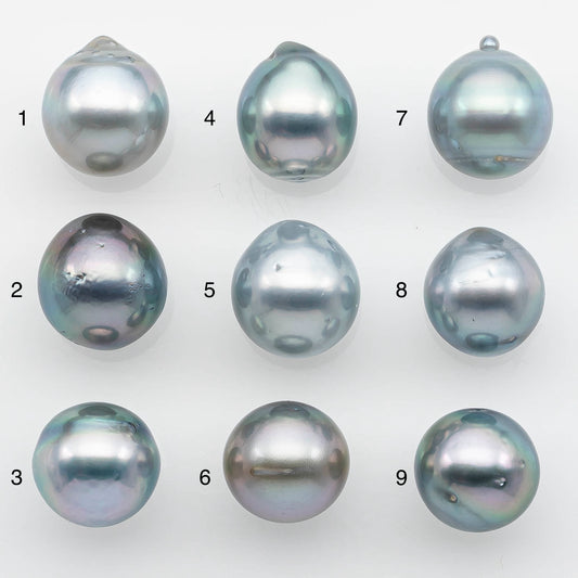 11-12mm Tahitian Pearl with High Luster and Natural Color in Silver Blue with Minor Blemishes, Loose Single Piece Undrilled, SKU # 2368TH