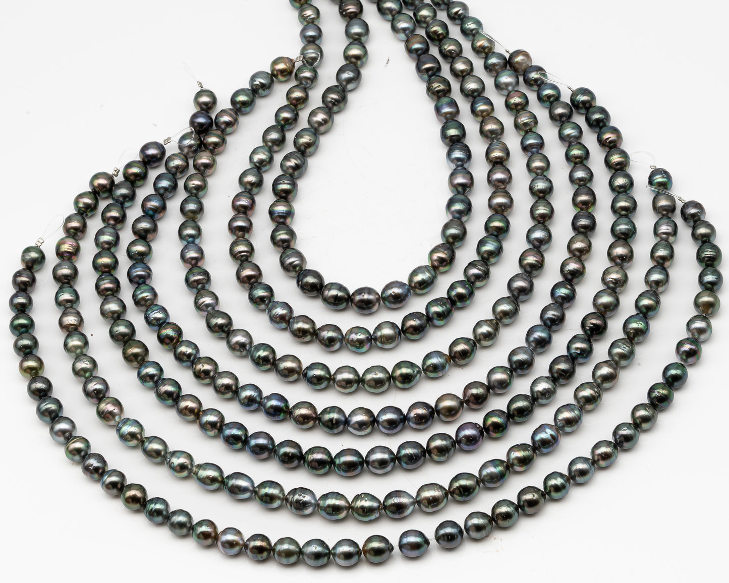 9-10mm Tahitian Pearl in Full Strand, Natural Colors with High Luster, Temporarily Strung Black Pearls for Jewelry Making, SKU # 3132TH