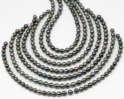 9-10mm Tahitian Pearl in Full Strand, Natural Colors with High Luster, Temporarily Strung Black Pearls for Jewelry Making, SKU # 3132TH