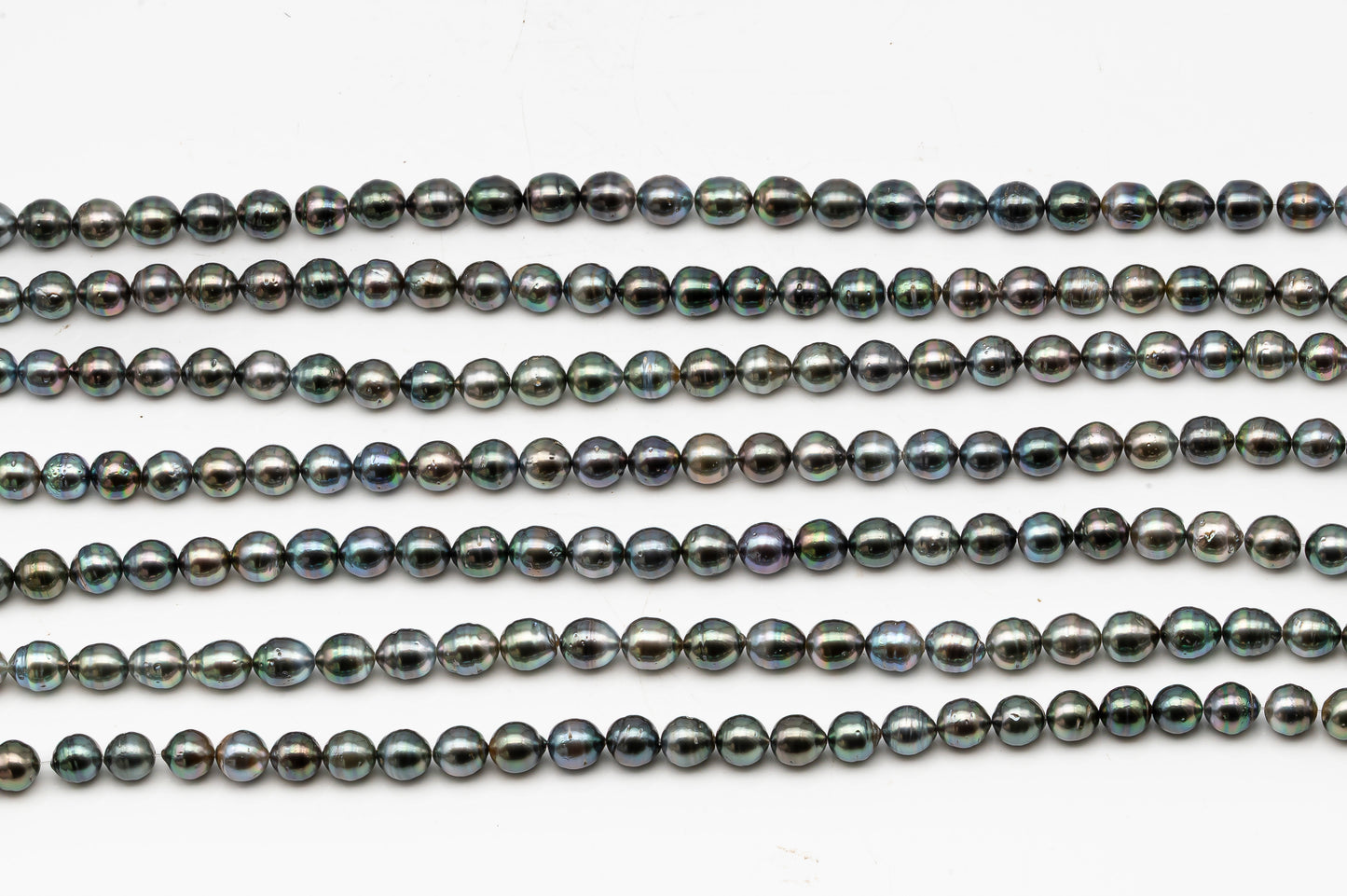 9-10mm Tahitian Pearl in Full Strand, Natural Colors with High Luster, Temporarily Strung Black Pearls for Jewelry Making, SKU # 3132TH
