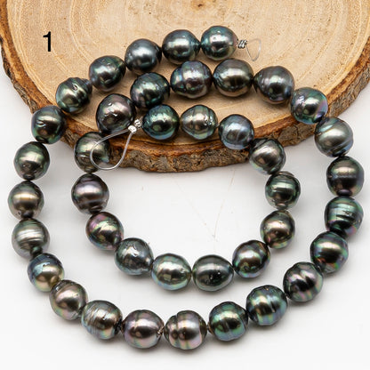 9-10mm Tahitian Pearl in Full Strand, Natural Colors with High Luster, Temporarily Strung Black Pearls for Jewelry Making, SKU # 3132TH