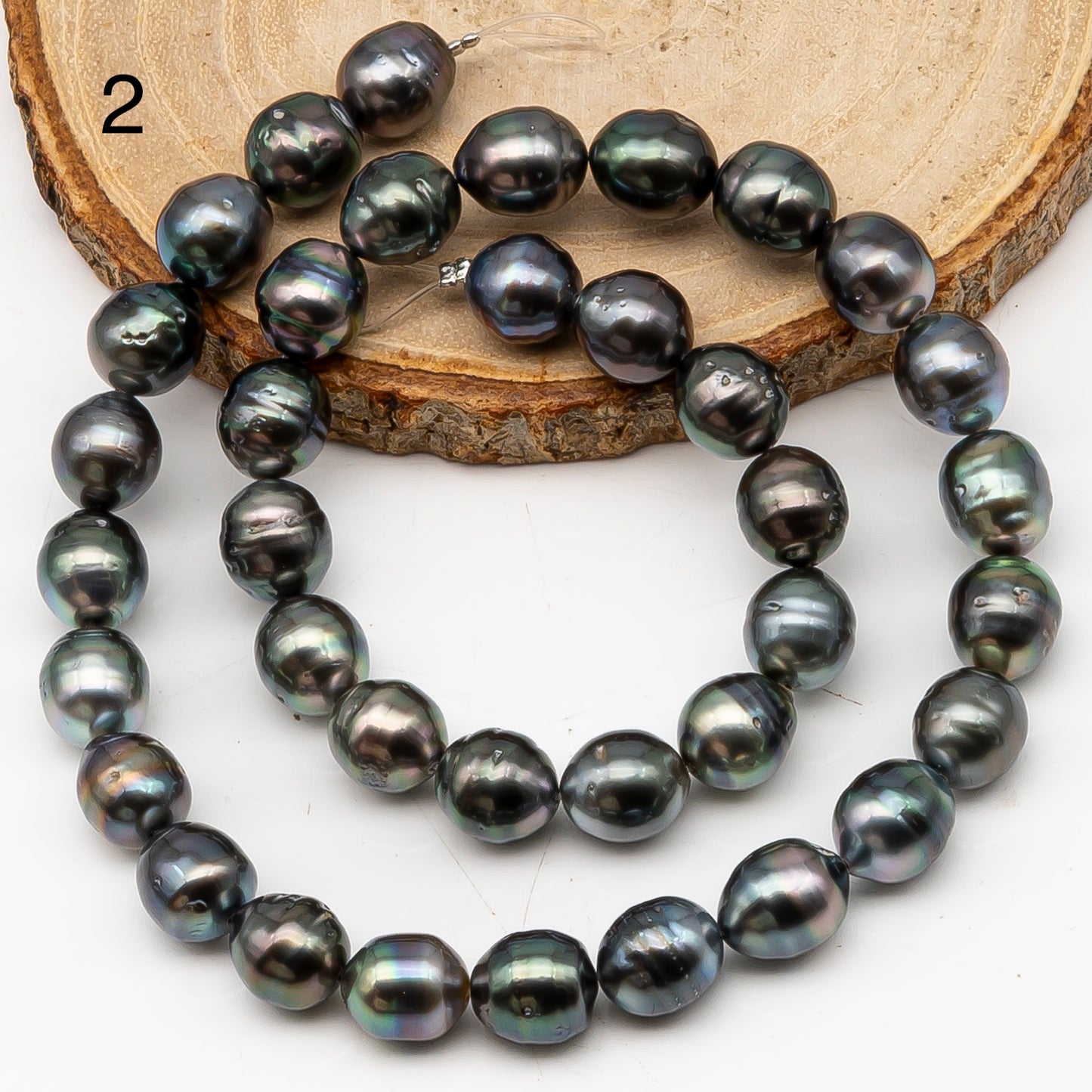9-10mm Tahitian Pearl in Full Strand, Natural Colors with High Luster, Temporarily Strung Black Pearls for Jewelry Making, SKU # 3132TH