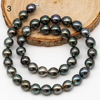 9-10mm Tahitian Pearl in Full Strand, Natural Colors with High Luster, Temporarily Strung Black Pearls for Jewelry Making, SKU # 3132TH