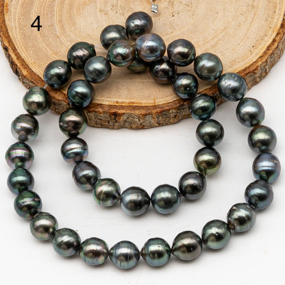 9-10mm Tahitian Pearl in Full Strand, Natural Colors with High Luster, Temporarily Strung Black Pearls for Jewelry Making, SKU # 3132TH