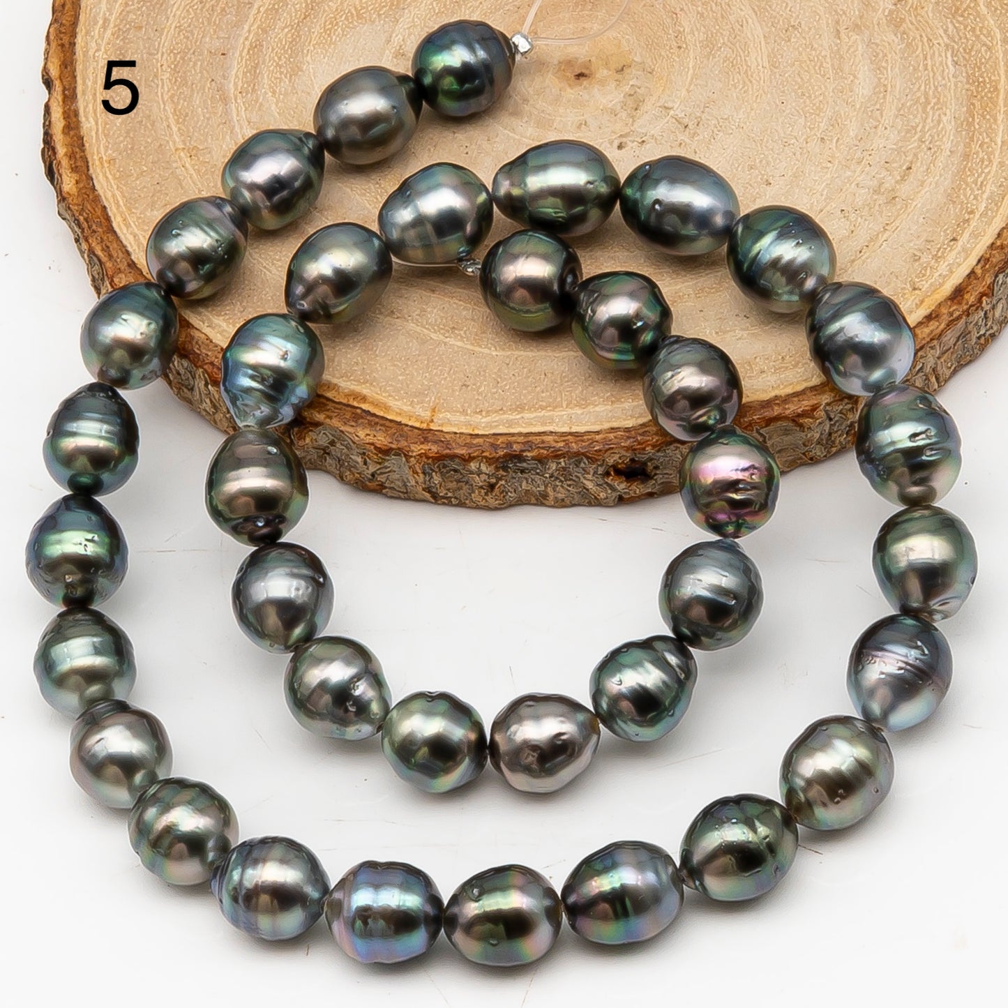 9-10mm Tahitian Pearl in Full Strand, Natural Colors with High Luster, Temporarily Strung Black Pearls for Jewelry Making, SKU # 3132TH