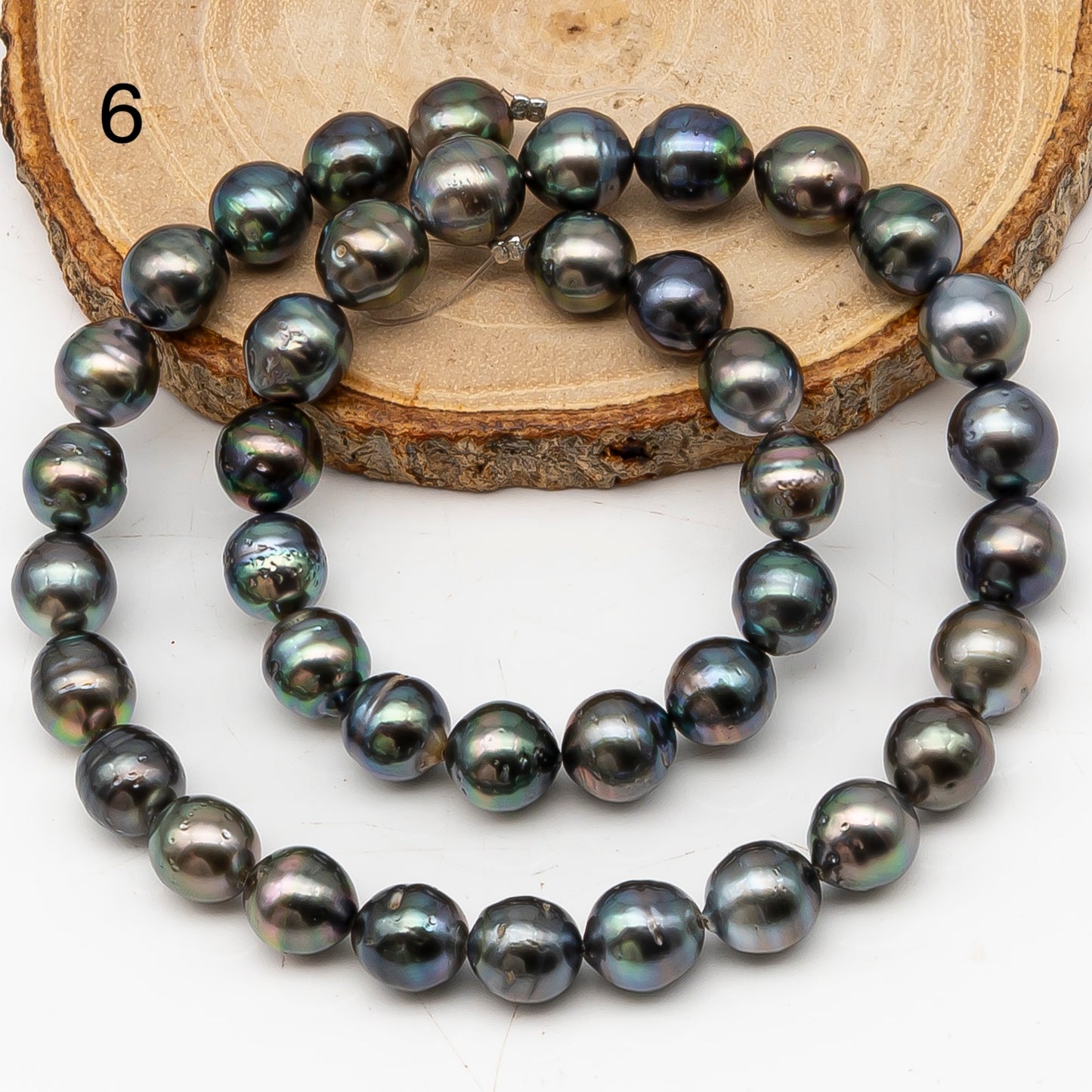 9-10mm Tahitian Pearl in Full Strand, Natural Colors with High Luster, Temporarily Strung Black Pearls for Jewelry Making, SKU # 3132TH
