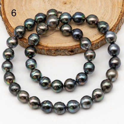 9-10mm Tahitian Pearl in Full Strand, Natural Colors with High Luster, Temporarily Strung Black Pearls for Jewelry Making, SKU # 3132TH