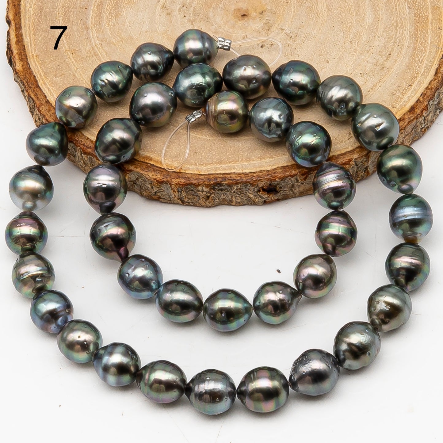 9-10mm Tahitian Pearl in Full Strand, Natural Colors with High Luster, Temporarily Strung Black Pearls for Jewelry Making, SKU # 3132TH