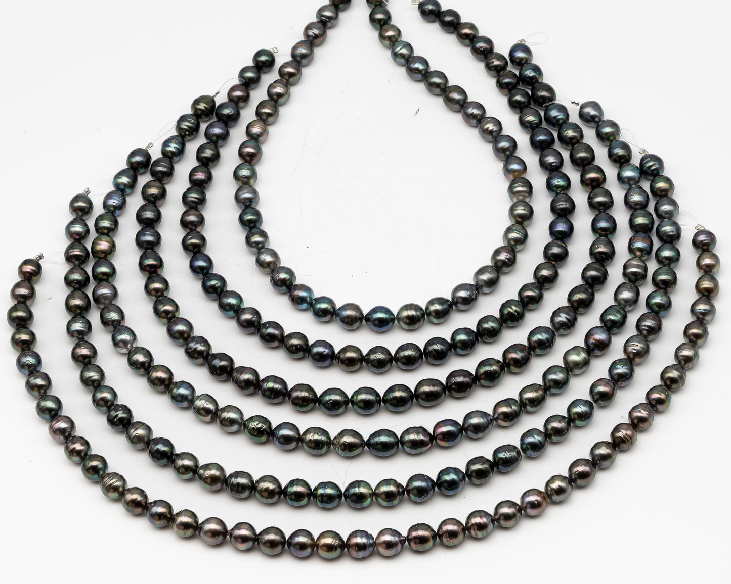 9-10mm Tahitian Pearl in Full Strand, Natural Colors with High Luster, Temporarily Strung Black Pearls for Jewelry Making, SKU # 3133TH